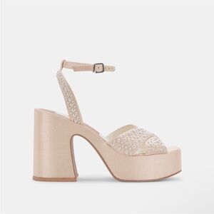 Elegant Beige Platform Heels with Pearl Accents